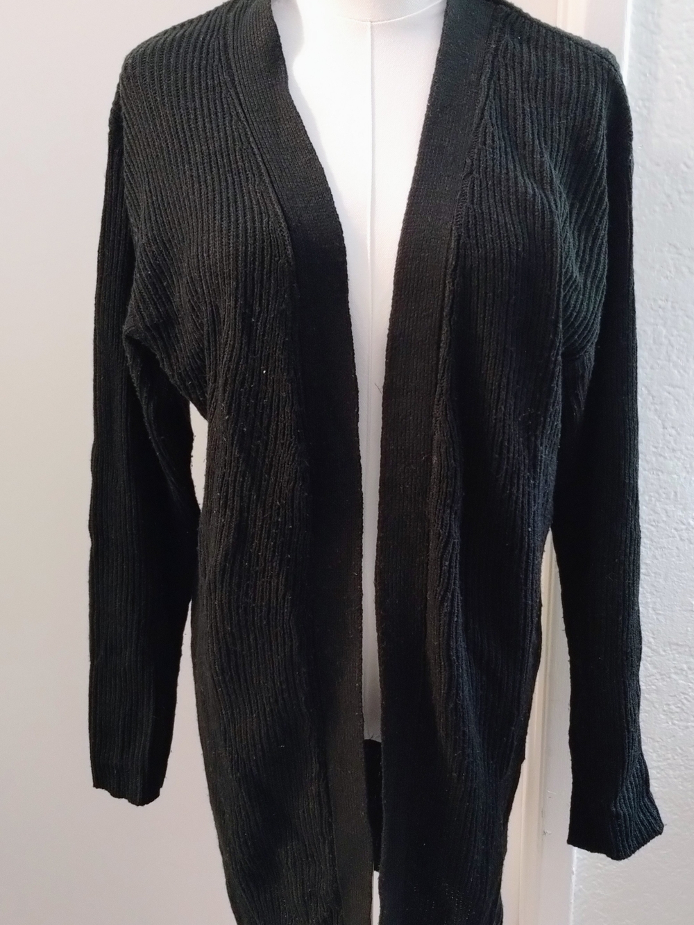 Ambiance Black Open-Front Ribbed Cardigan